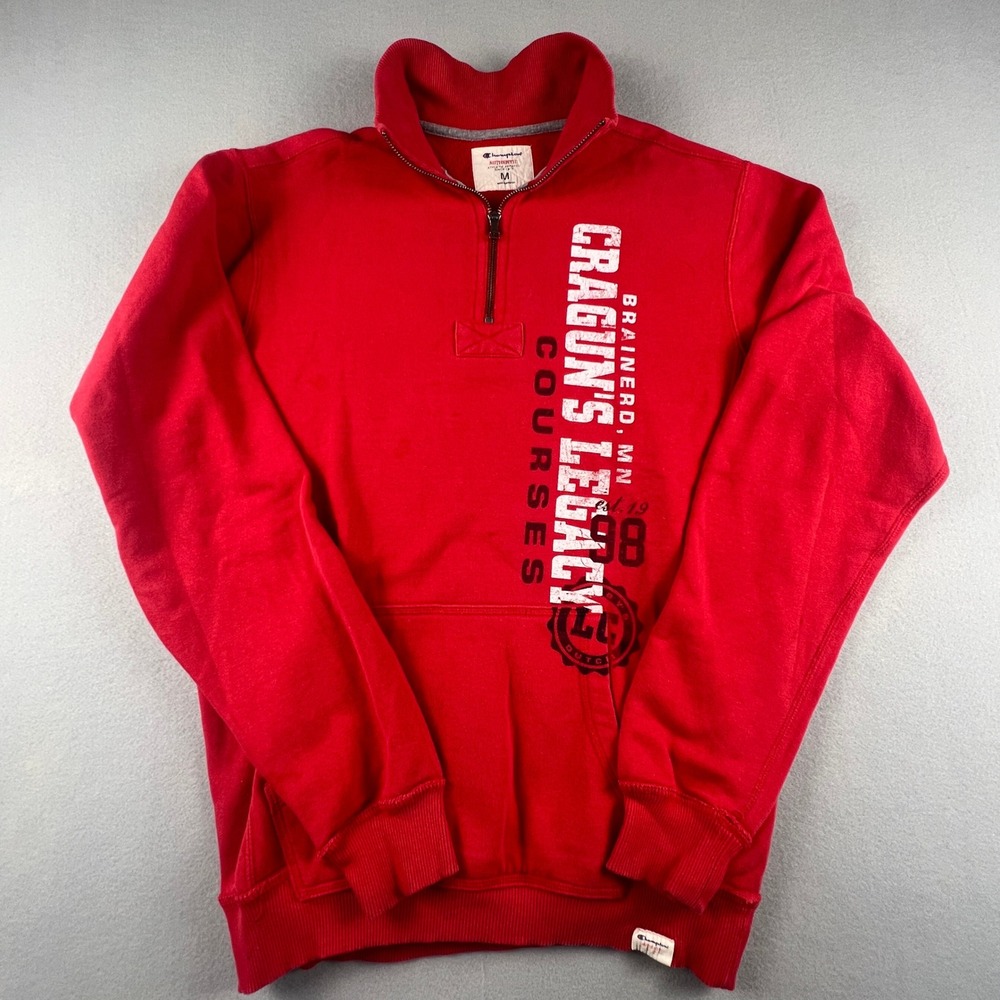 Champion Quarter Zip Sweatshirt Mens Medium Red Craguns Legacy Brainerd MN Golf